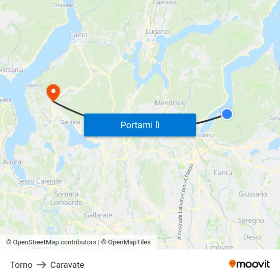 Torno to Caravate map