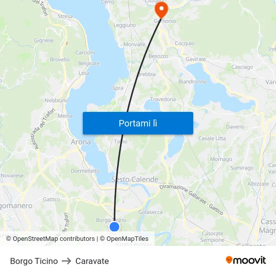 Borgo Ticino to Caravate map
