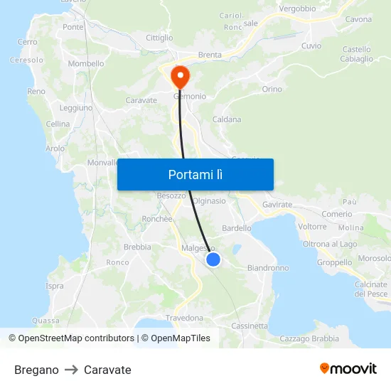 Bregano to Caravate map