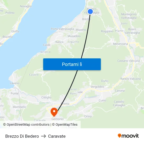 Brezzo Di Bedero to Caravate map