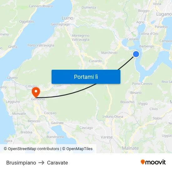 Brusimpiano to Caravate map