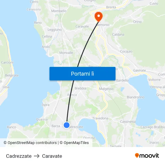 Cadrezzate to Caravate map