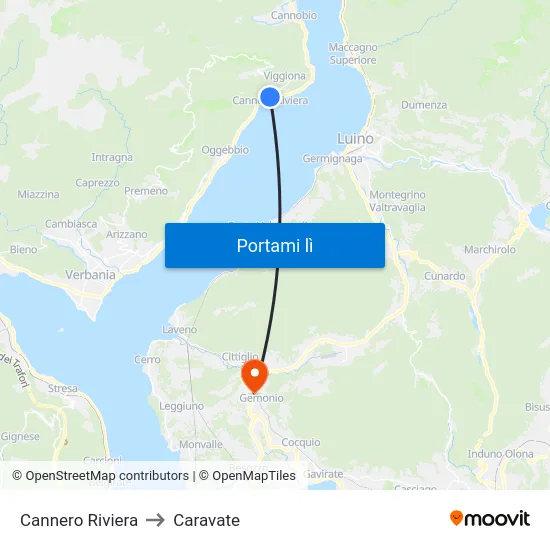 Cannero Riviera to Caravate map