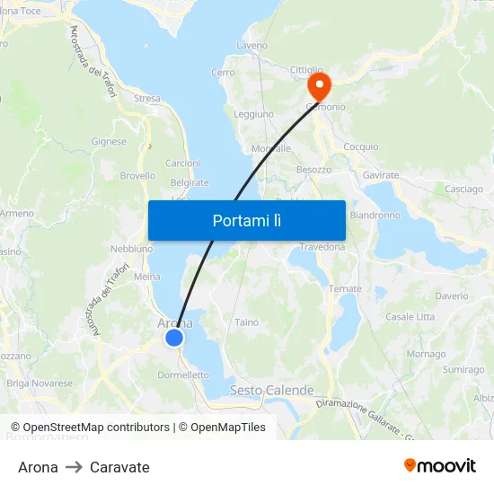 Arona to Caravate map