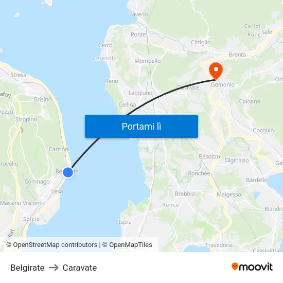 Belgirate to Caravate map