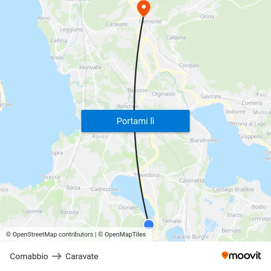 Comabbio to Caravate map