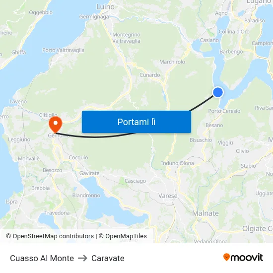 Cuasso Al Monte to Caravate map