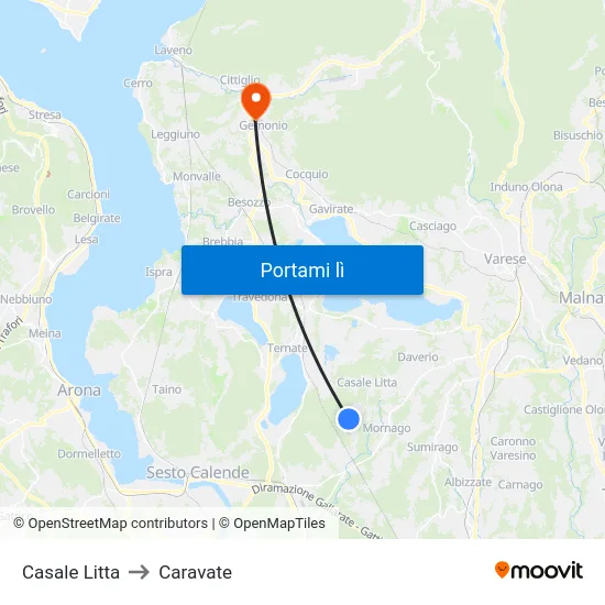 Casale Litta to Caravate map