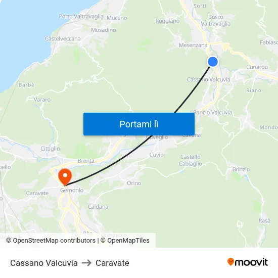 Cassano Valcuvia to Caravate map