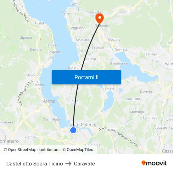 Castelletto Sopra Ticino to Caravate map