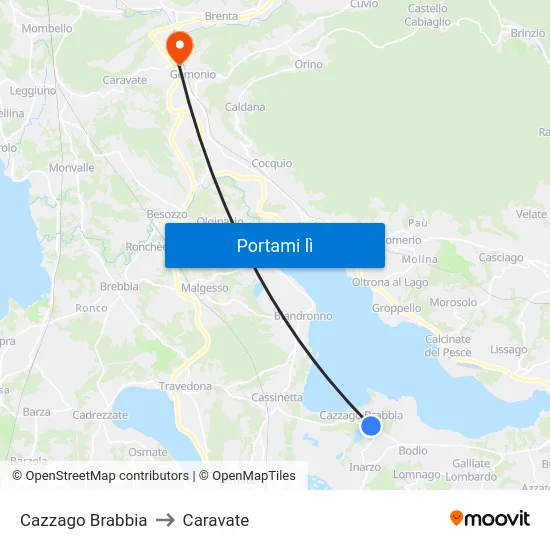 Cazzago Brabbia to Caravate map