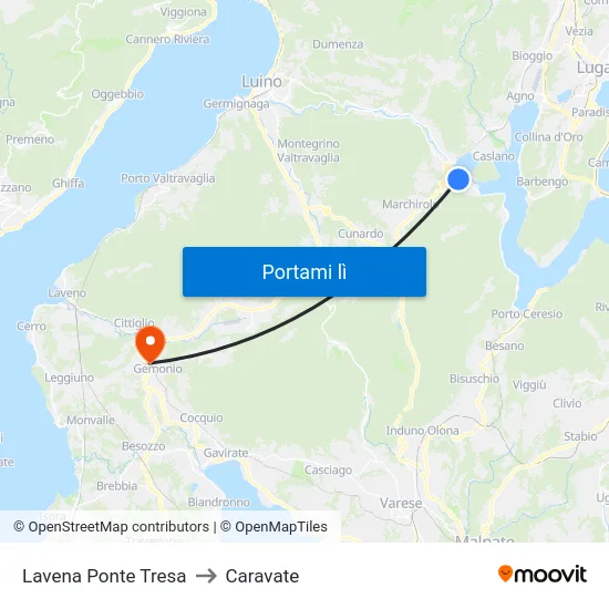 Lavena Ponte Tresa to Caravate map