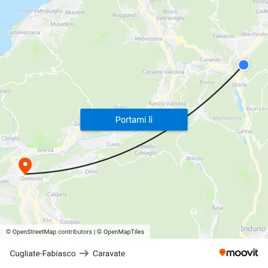 Cugliate-Fabiasco to Caravate map