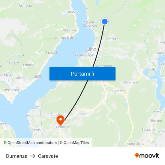 Dumenza to Caravate map