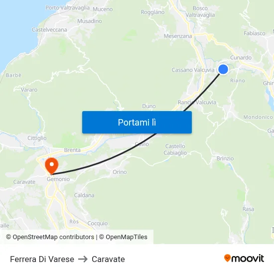 Ferrera Di Varese to Caravate map