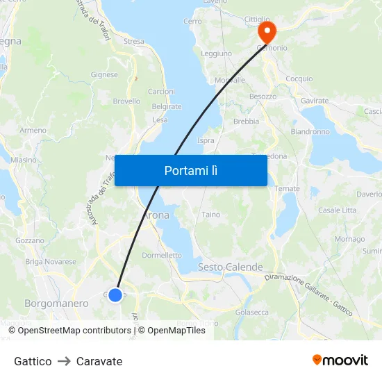 Gattico to Caravate map