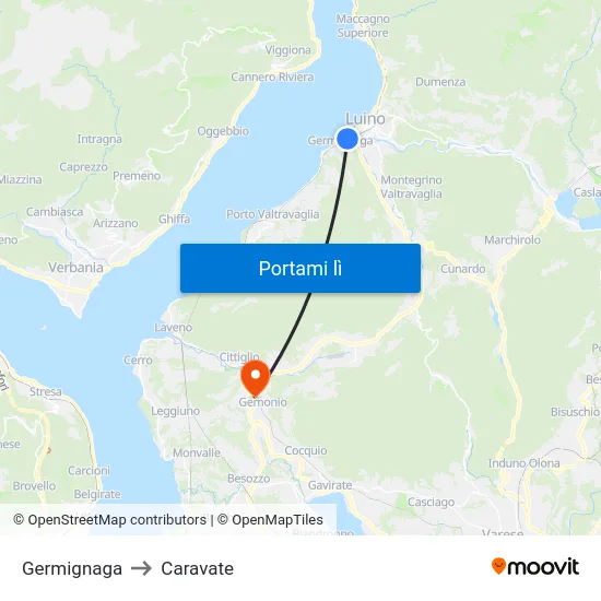 Germignaga to Caravate map