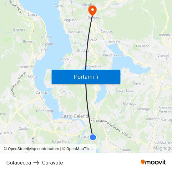Golasecca to Caravate map