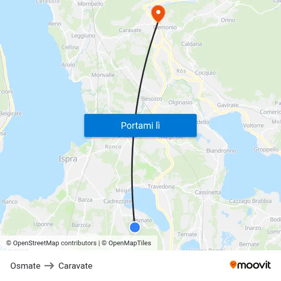Osmate to Caravate map