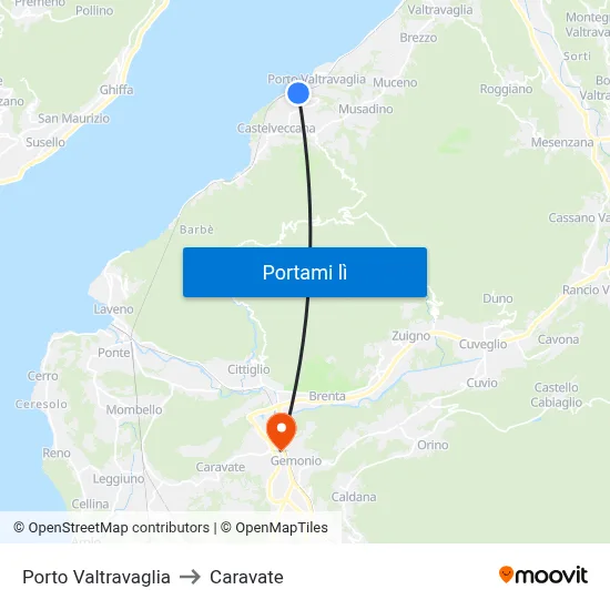 Porto Valtravaglia to Caravate map