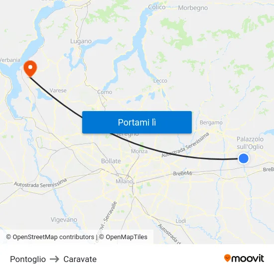 Pontoglio to Caravate map