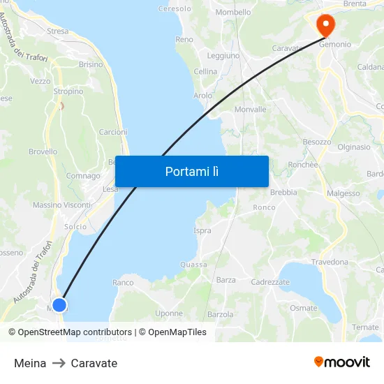 Meina to Caravate map