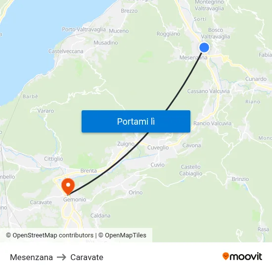 Mesenzana to Caravate map