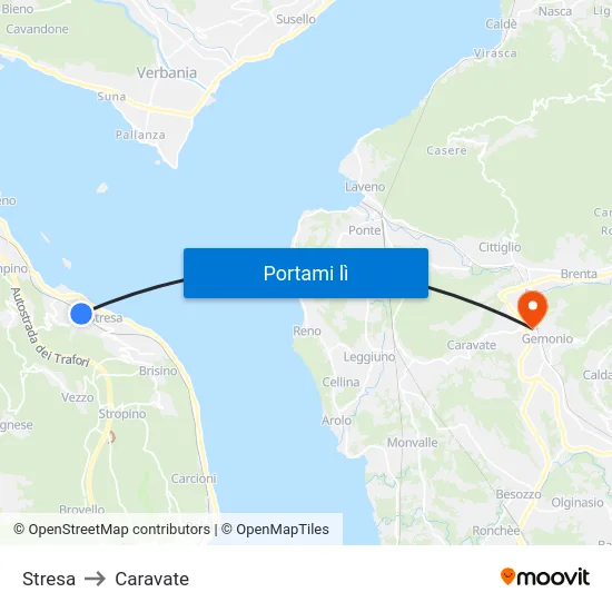 Stresa to Caravate map