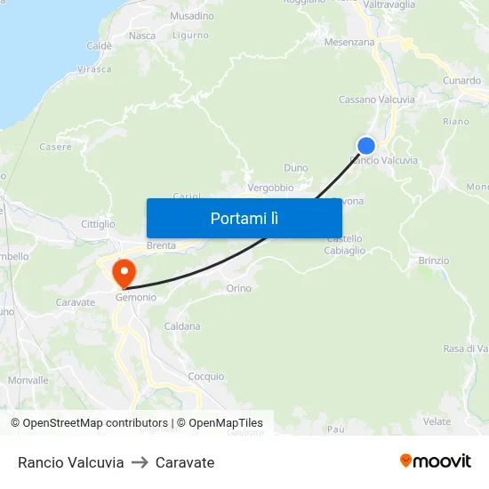 Rancio Valcuvia to Caravate map