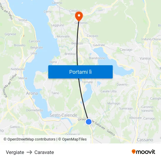 Vergiate to Caravate map
