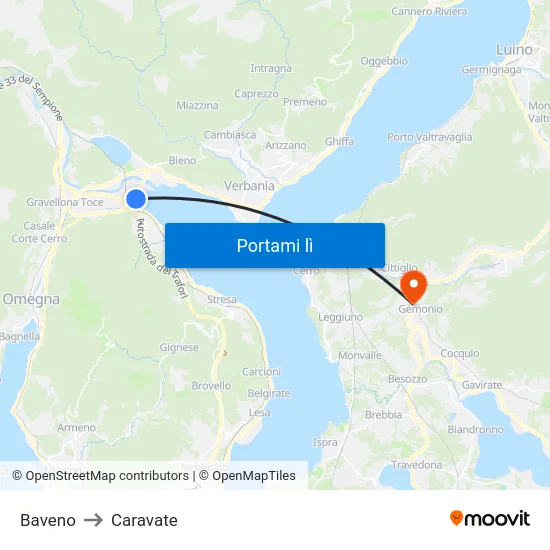 Baveno to Caravate map