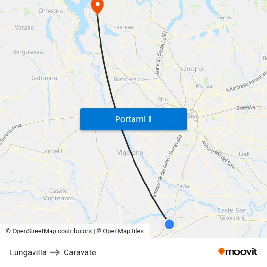 Lungavilla to Caravate map