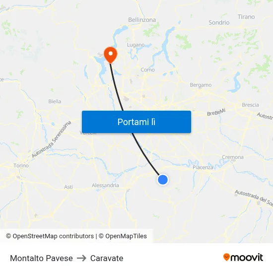 Montalto Pavese to Caravate map