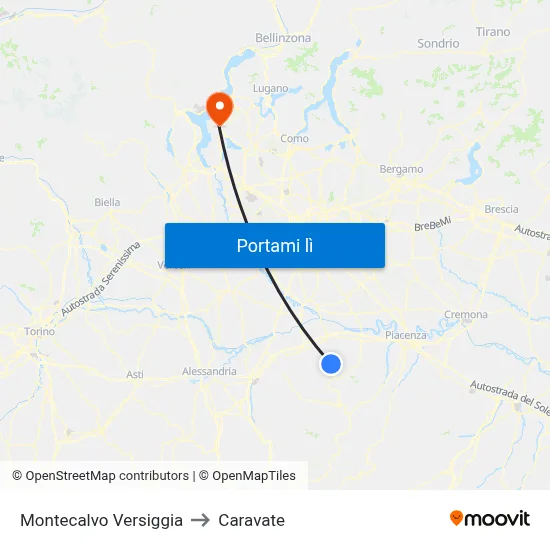 Montecalvo Versiggia to Caravate map