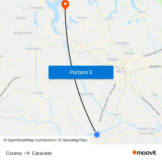 Corana to Caravate map