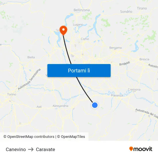Canevino to Caravate map
