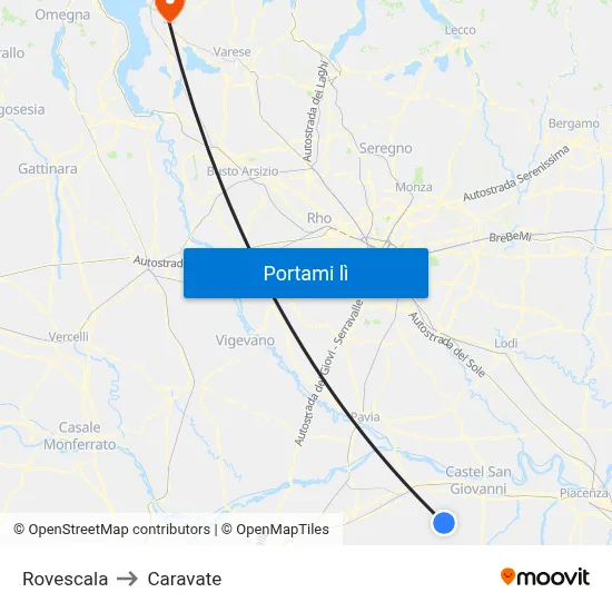 Rovescala to Caravate map