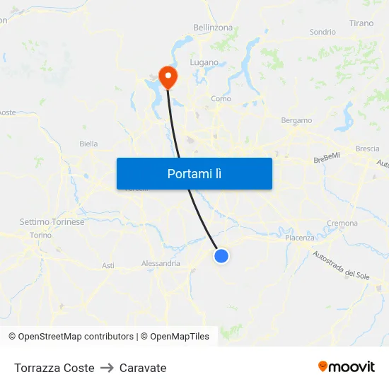 Torrazza Coste to Caravate map
