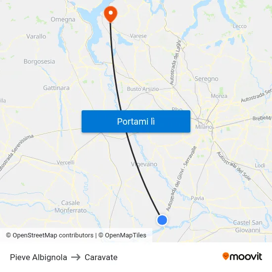 Pieve Albignola to Caravate map