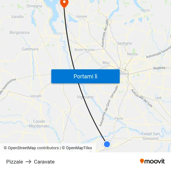 Pizzale to Caravate map