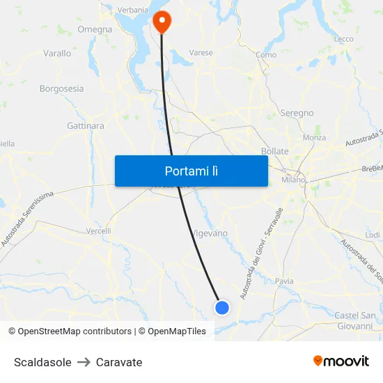 Scaldasole to Caravate map
