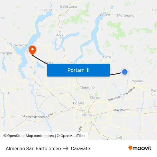 Almenno San Bartolomeo to Caravate map