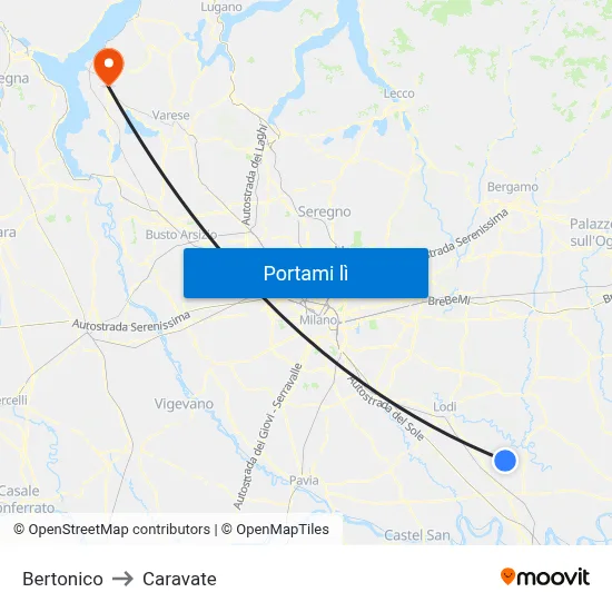 Bertonico to Caravate map