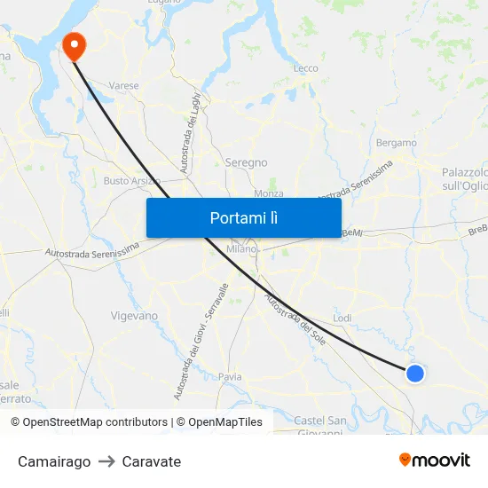 Camairago to Caravate map