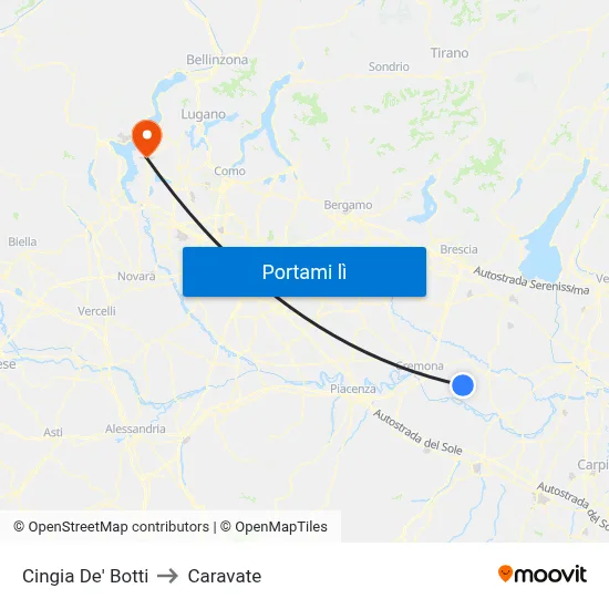 Cingia De' Botti to Caravate map