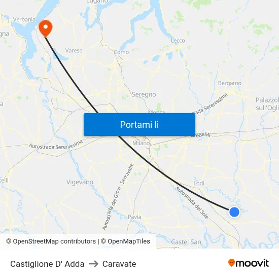 Castiglione D' Adda to Caravate map