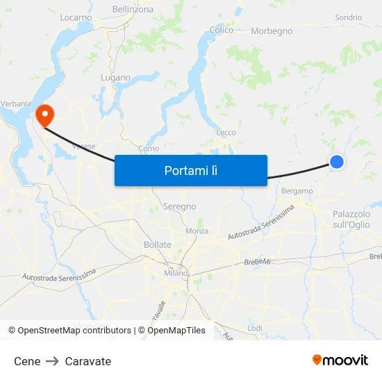 Cene to Caravate map