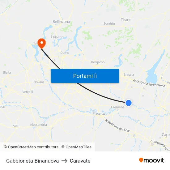 Gabbioneta-Binanuova to Caravate map