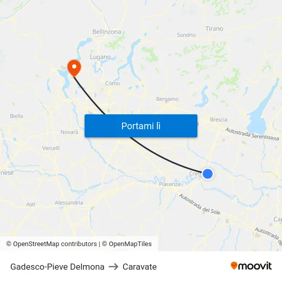 Gadesco-Pieve Delmona to Caravate map