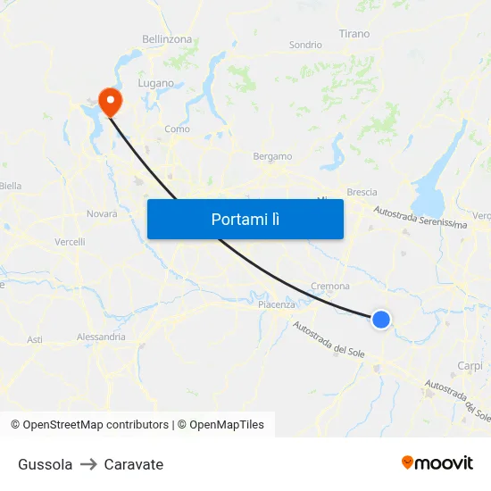Gussola to Caravate map